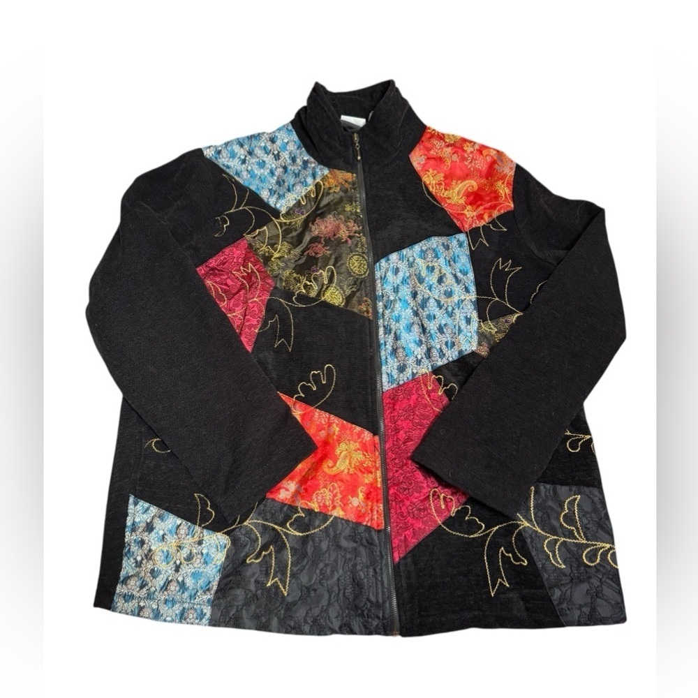 Vintage White Stag Womens XL Paisley Patchwork Velvet Colorful Coat Boho Jacket